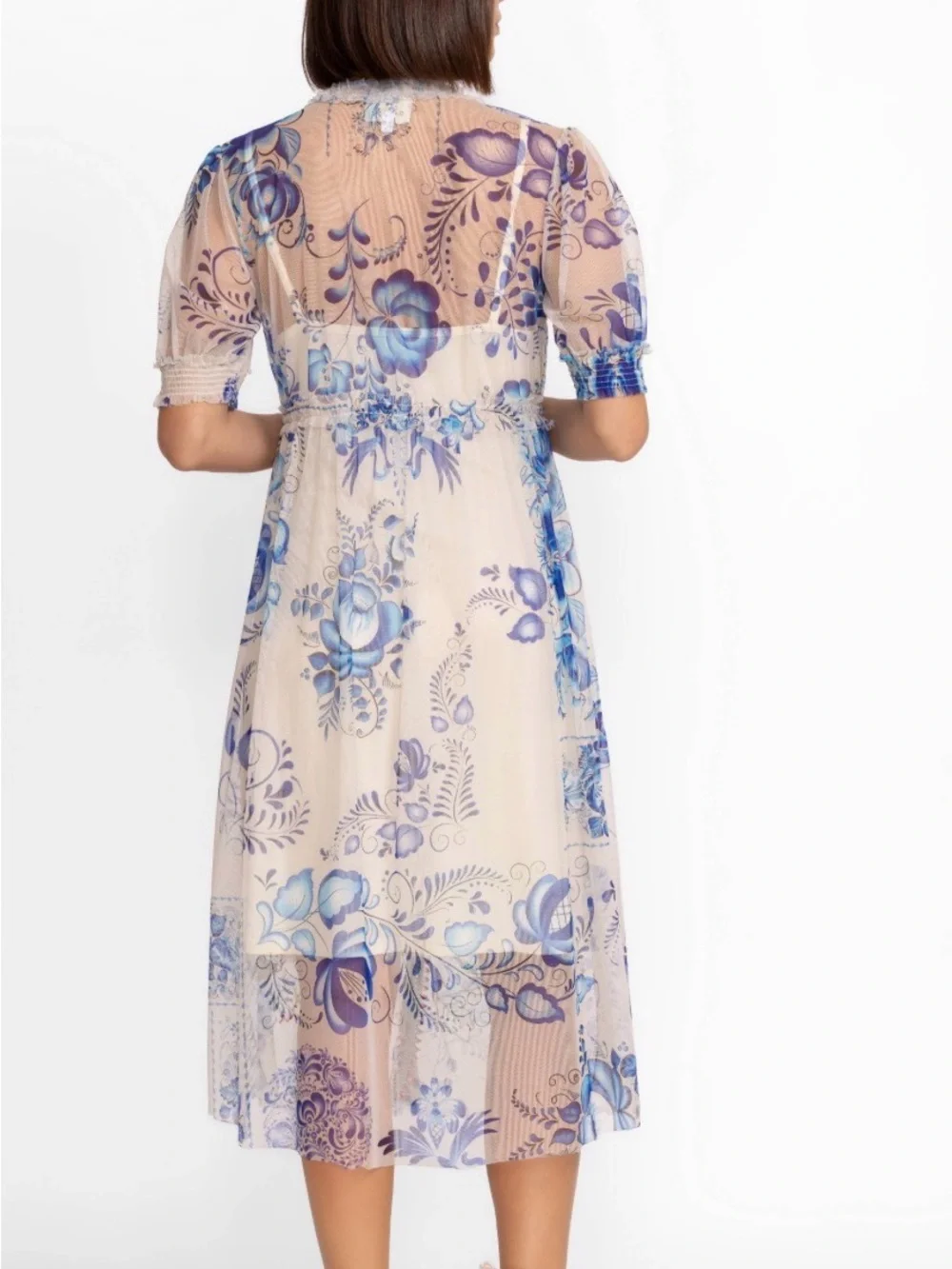 Johnny Was Mazzy Ruched Dress Farrowen Floral Midi Dress